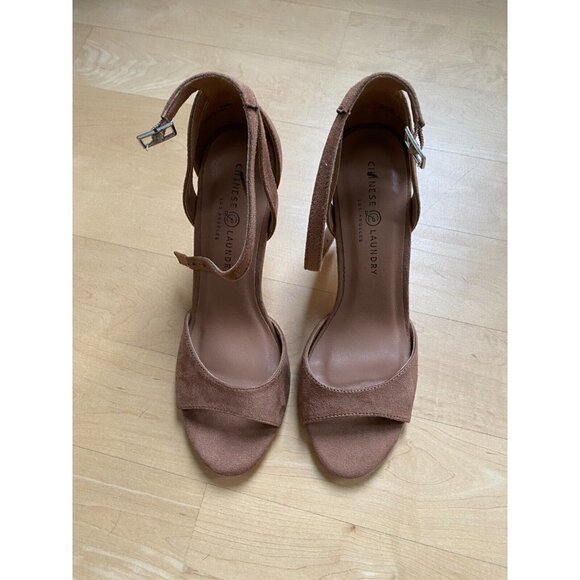 CHINESE Laundry New "Robby" Ankle Strap Brown Suede Sandal Flared Heel - Picture 2 of 9